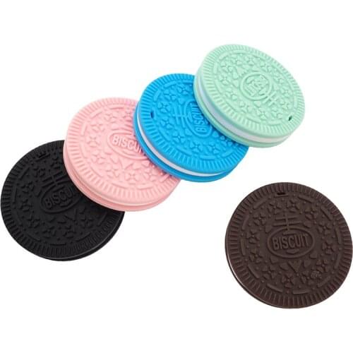 Chenkai 10PCS Silicone Biscuit Teethers Baby Cartoon Cut Teething BPA Free DIY Chewable Pendant Necklace Accessory For Kids