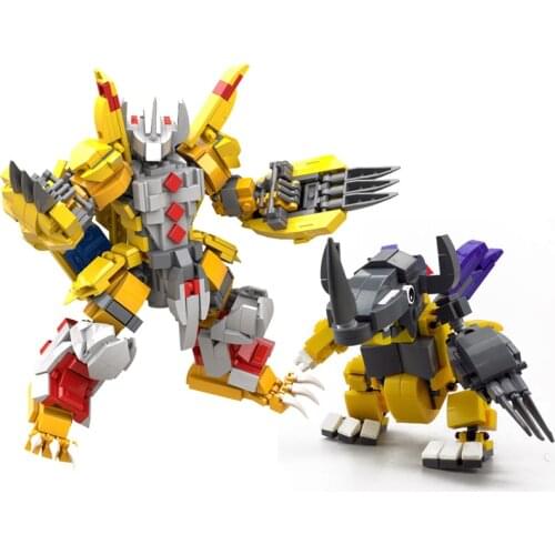 Anime Figure Dolls Building Blocks Childrens Toys Digimon War Greymon Metal Greymon Action Soldier Assemble Bricks Kids Toys