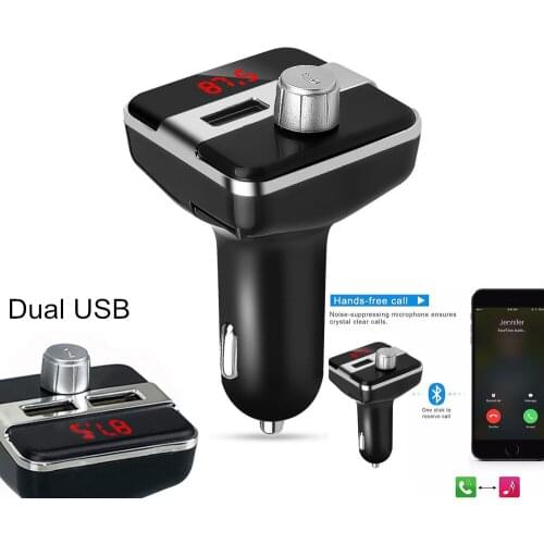 Bluetooth FM Transmitter Dual USB Car Charger Handsfree Car MP3 Music Player Wireless Car Kit 87.5-108MHz TF Card play 2.1A EDR