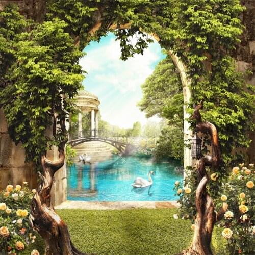 Garden Archway Swan Lake Landscape Photography Backgrounds Portrait Baby Child Photographic Backdrops For Home Photo Studio