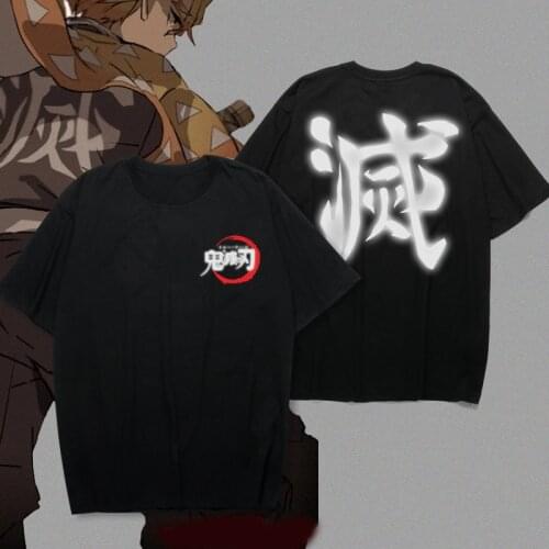 New Demon Slayer: Kimetsu no Yaiba Agatsuma Zenitsu Kamado Tanjirou t-shirt men reflect light t shirt summer cotton Tees Tops