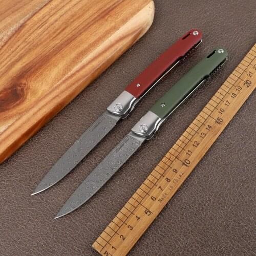 Damascus steel G10 handle camping pocket outdoor tactical survival hunting self-defense kitchen EDC tool fruit folding knife