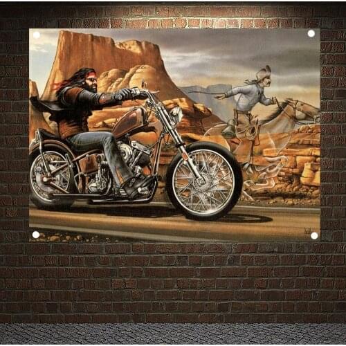 Motorcycle Riders Canvas Painting Motors Cloth Poster Sticker Pub Bar Garage Decor Vintage Banners Flags Wall Hanging Tapestry