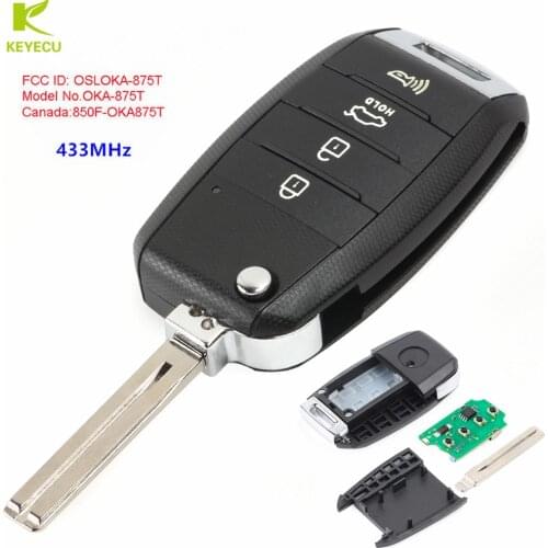 KEYECU New Replacement Flip Remote Car Key Fob 4 Button 433MHz for Kia Soul 2014-2017 FCC ID: OSLOKA-875T