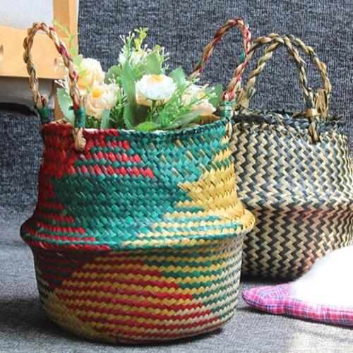 1pc Large Capacity Folding Laundry Basket Straw Wicker Storage Bin Hamper Collapsible Clothes Toy Basket Bucket Organizer
