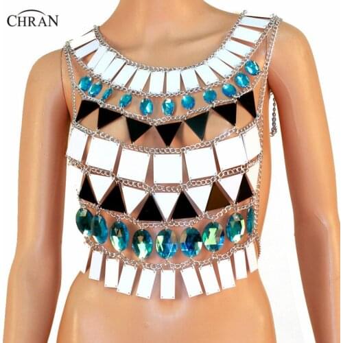Chran Perspex Crop Top Sonus Festival Bra Harness Necklace EDC Outfit Wear Body Lingerie Metallic Bikini Tank EDM Jewelry CRM804
