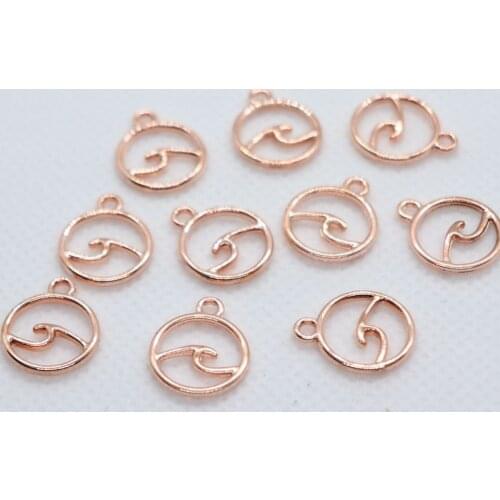50pcs Alloy Rose Gold Ocean Wave Charms Round Pendants 12x14mm DIY Jewelry Findings