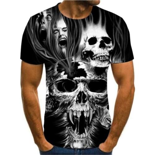 Summer mens T-Shirt New 3D printing t-shirt mens skull devil T-shirt Summer Black T-Shirt round neck T-shirt