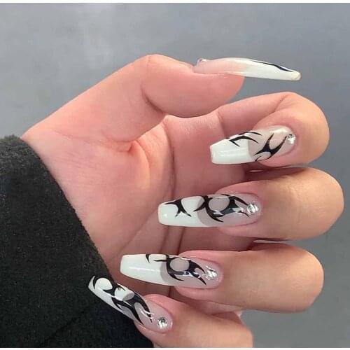 24Pcs Full Cover Fake Nails Press on Nails Acrylic Ballerina For Women And Girls French Tips False Nails