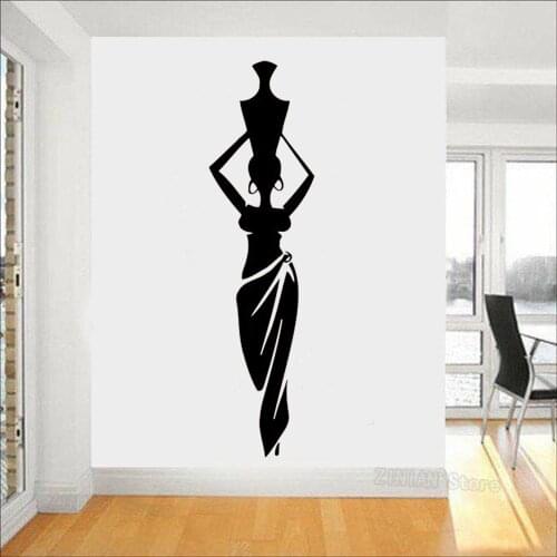 African Woman Girl Vinyl Wall Stickers Living Room Africa Culture Dance Style Pitcher Vase Wall Decal Home Decor Pattern S569