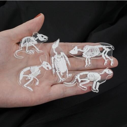 New Clear Acrylic Skeleton Animal Brooch Pins Transparent Penguin Rabbit Bird Mouse Pig Skull Cartoon Animals Broochs Jewelry