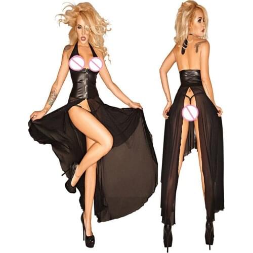 Brand New 2018 Sexy Lingerie Long Sleepwear Sheer Sexy Dress+G-String Night Exotic Dress Long Nightwear Erotic Lingerie One Size
