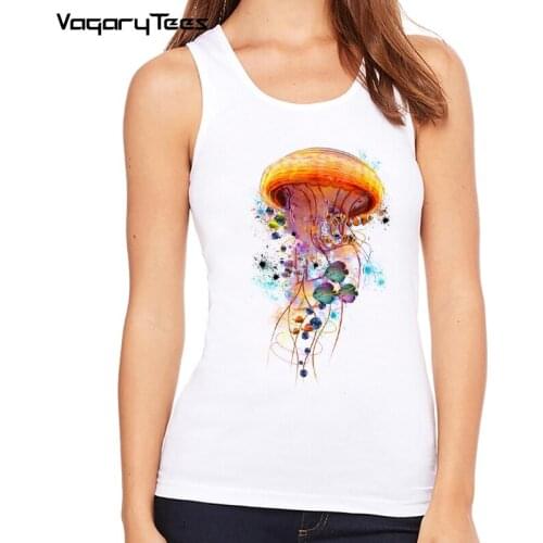 New 2021womens tank top Fashion Electric Jellyfish World Printed Vest Novelty O-neck Design Tops Vintage Korean Style Cool Tee