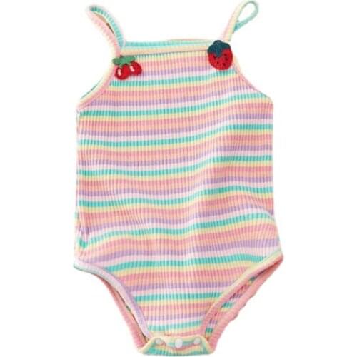 New Arrival Summer Newborn Tights Sling Romper Colorful Striped Baby Girls Body Suits Infant Triangle Cool Climbing Playsuits