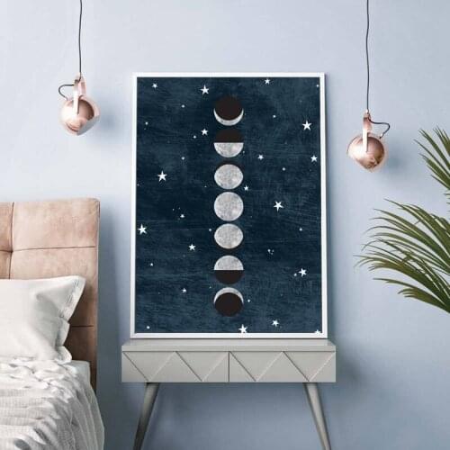 Moon Cycle Poster Art Print Moon Phase Space Wall Art Painting Science Lunar Phases Wall Picture Study Living Room Decor