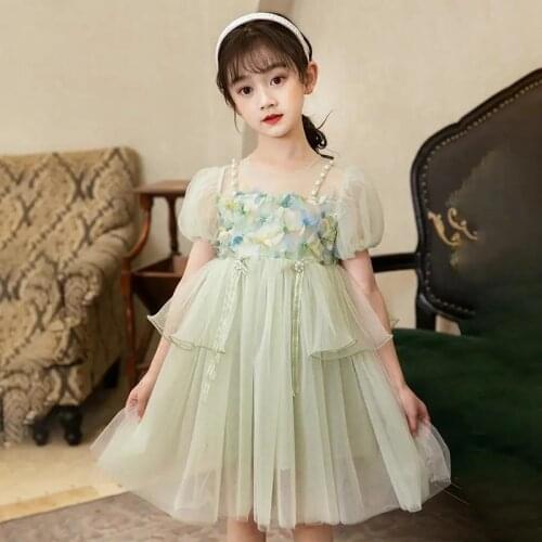Princess Girls Dresses Summer Fashion Puff Sleeve Dresses for Kids Girls Clothes Sweet Girls Mesh Tutu Dresses Children Clothing