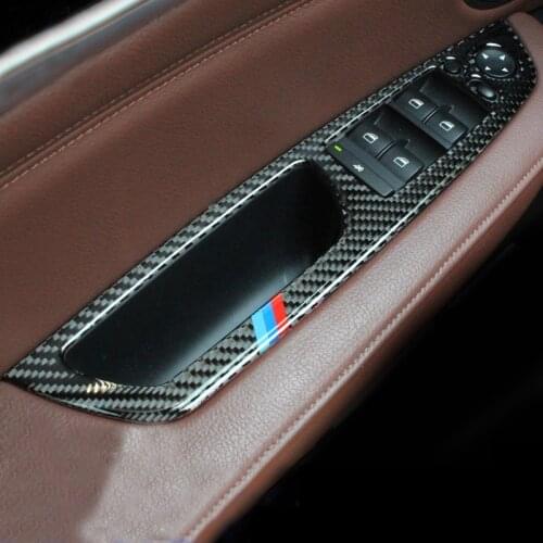 Carbon Fiber Car Door Armrest Widow Glass Lifter Button Frame Decorative Cover Trim Sticker For BMW X5 X6 E70 E71 Accessories