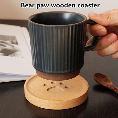 Cute Bear Paw Pattern Coasters Wooden Round Coasters Small Snack Tray Personalised Coaster