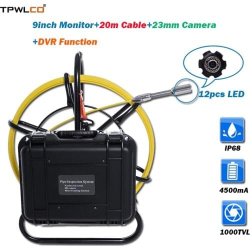 9inch Screen Drain Industrial Endoscope Video Inspection System With Sun-visor 20m Cable Waterproof 1000TVL 23mm Pipe Camera