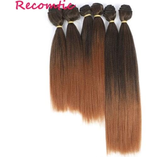 Recomtic Yaki Straight Hair Bundles 10 12 14Inch 6pcs 2Colors Synthetic Hair Bundles Braiding Twist Crochet Hair Extensions
