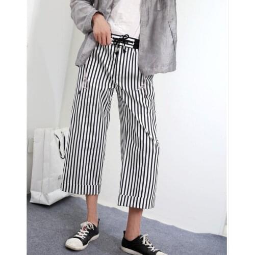 S-4xl New Summer Loose Casual Pants Men Black And White Striped Pants Wide Leg Pants Youth Eight Straight Pants Hairstylist Pant