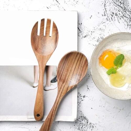 Wood Acacia Salad Servers for Nonstick Cookware Kitchen Wooden Baking Salad Making Server,2 Pieces