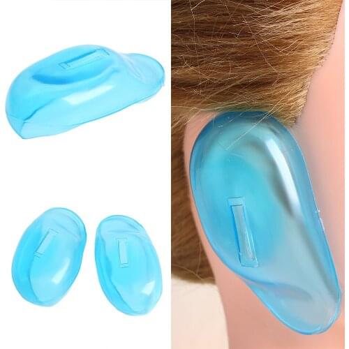 Hot 1 Pair New High Quality Clear Silicone Ear Cover Hair Dye Shield Protect Salon Color Blue New Styling Accessories