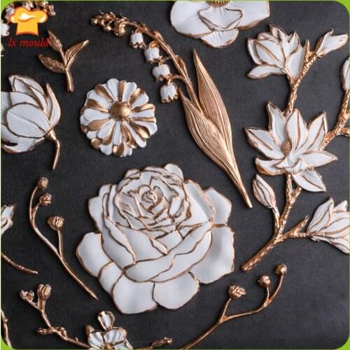 Embossed Silicone Mold Camellia Peony Rose Magnolia Flower Sakura Cake Decorated Dry Pez Chocolate Mould