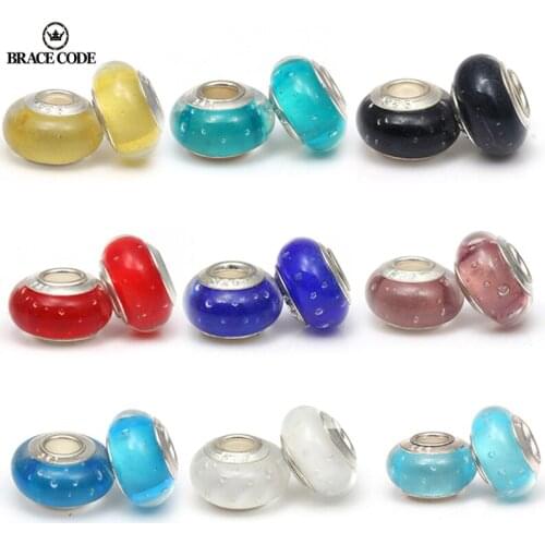 BRACE CODE 2Pcs/lot Large Hole 10 Color Crystal & Bubble Beads Charms Fits DIY European Brand Charm Bracelet For Women Jewelry