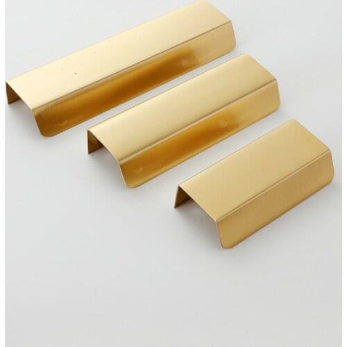 Modern Brush Brass Finger Pulls Cabinet Handles Nordic Furniture Door Wardrobe Kitchen Handle Hidden Copper Drawer Pull And Knob