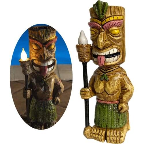 Tiki Solar Outdoor Garden Light Figurine Patio Bar with Flickering Torch