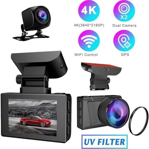 4K HD 2160P WIFI GPS Logger Dual Lens Car DVR HISILICON Chip Sony IMX335 Sensor Night Vision Dual Camera Dash Cam Recorder Gift