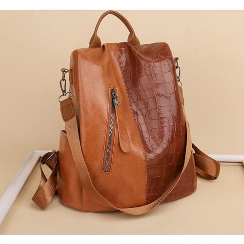 PU Womens Backpacks Girls Bags Splicing Ladies School Backpack Large Capacity Teenage Book Bags Retro Female Laptop Backpack