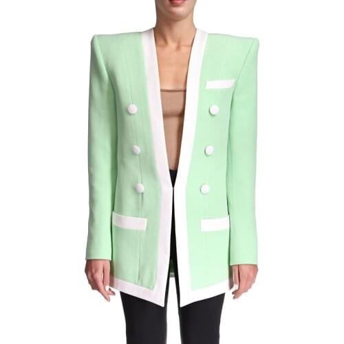 HIGH STREET 2021 Newest Designer Jacket Womens Double Breasted Color Block Blazer