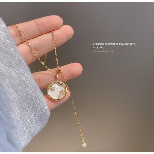 Star Micro Inlay Pendant Necklace For Women Pearl Drop Choker Clavicle Chain Pull-out Korea Fashion Female Jewelry Accessories