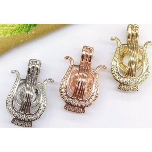 10pcs Making Violin Drawing Hammer Pearl Cage Lockets Diffuser Cage Pendant Necklace Jewelry Charms for Perfume Essential Oil