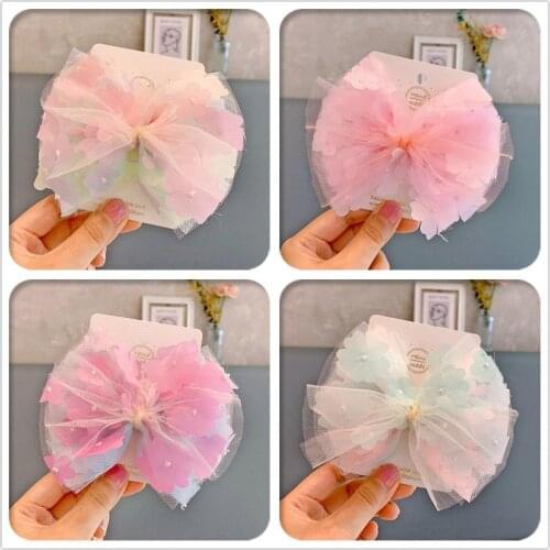 Boutique 10pcs Fashion Cute Gradient Floral Mesh Bow Hairpins Big Flower Bowknot Hair Clips Princess Headwear Hair Accessories