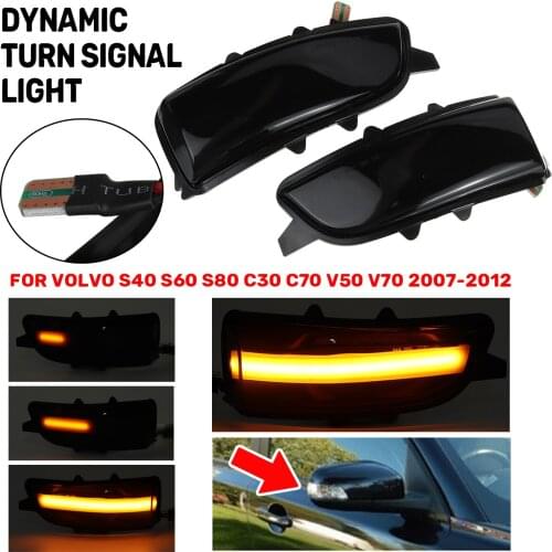 2PCS LED Dynamic Turn Signal Light Sequential Side Mirror Indicator Blinker Lamp Repeater For Volvo S40 S60 S80 C30 V50 V70