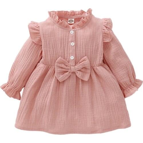 2021 Summer Cute Casual Solid Color Dress Baby Girls Long Sleeve Kids Princess Dresses