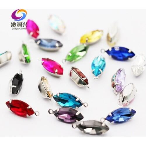 7x15mm 20pcs/bag eye shape crystal glass flatback sew on stones with hole,Silve/gold bottom rhinestones diy Clothing accessories