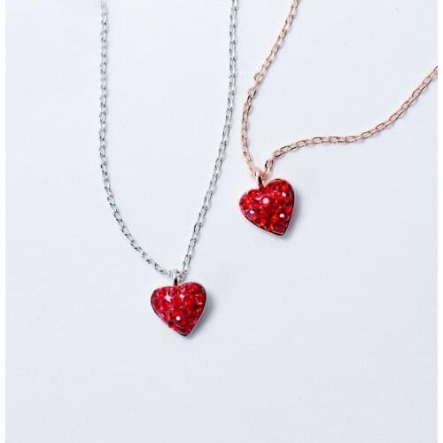 MloveAcc Real 925 Sterling Silver Chain Red CZ Love Heart Pendant Necklace Lovers Jewelry Gift Women Elegant Necklaces
