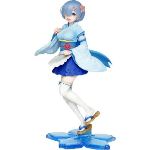22cm Re:Life In A Different World From Zero Rem Anime Action Figure Blue Kimono Beautiful Girls PVC Collection Model Dolls Gifts