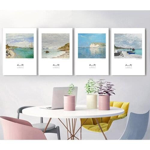 Elegant Claude Monet Beach Sky Landscape Famous Canvas Painting Art Prints Poster Wall Picture Wallpaper Decorative Wall Picture