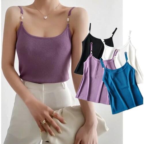 Jenny&Dave T Shirt Women Ins Fashion Blogger Solid Pearl Sexy Spaghetti Harajuku Tshirt Summer Camisetas Verano Mujer 2021 Tops