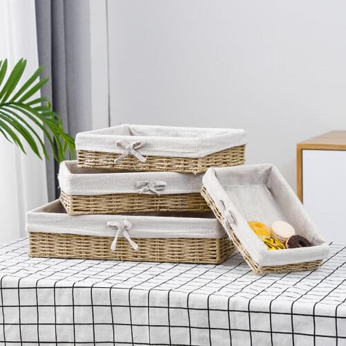 Printing Cotton Desktop Storage Baskets Rattan Box Straw Basket Wicker Baskets Tool Box Rattan Storage Basket Kitchen Bathroom