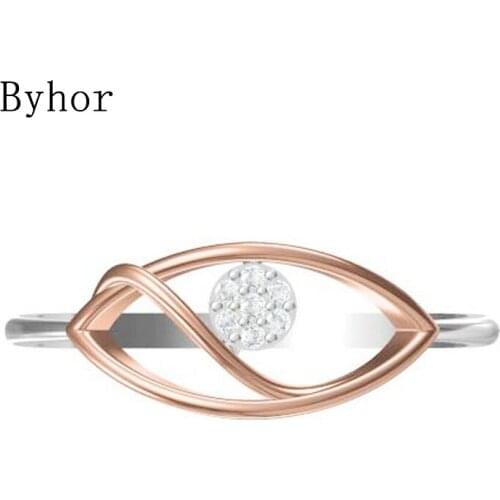 Byhor Solid 14K White+Rose Gold 0.031ct H/SI Natural Diamonds ring Women Fine Jewelry Trendy Wedding Band кольцo кольцa Women