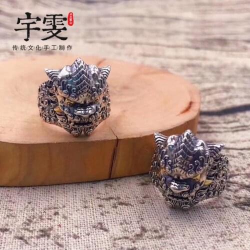 Sterling silver retro ring tide male personality zodiac dragon dragon open domineering fortune transfer single ring