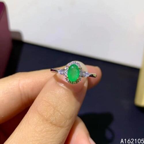 925 pure silver Chinese style natural Emerald womens classic popular oval two color adjustable gem ring fine jewelry support de