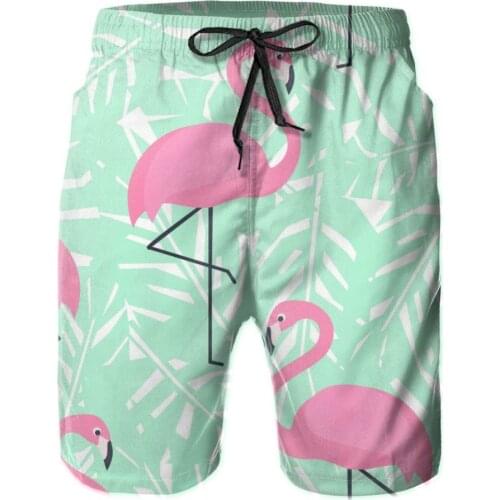 Mens Swimwear Swim Shorts Trunks Tropical Pink Flamingos Leaves Beach Board Swimming Swimsuits Running Sports Surffing shorts