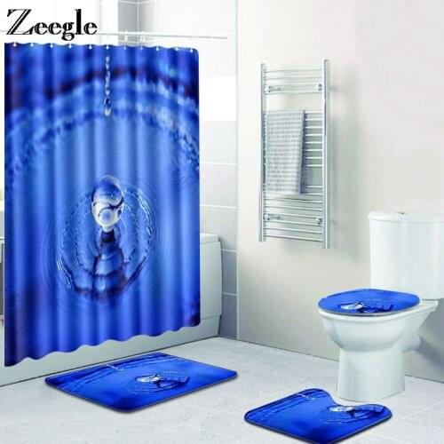 Zeegle Bath Mat Set Anti Slip Bathroom Doormat Toilet Pedestal Rug Flannel Soft Foot Mat Waterproof Shower Curtain Toilet Set